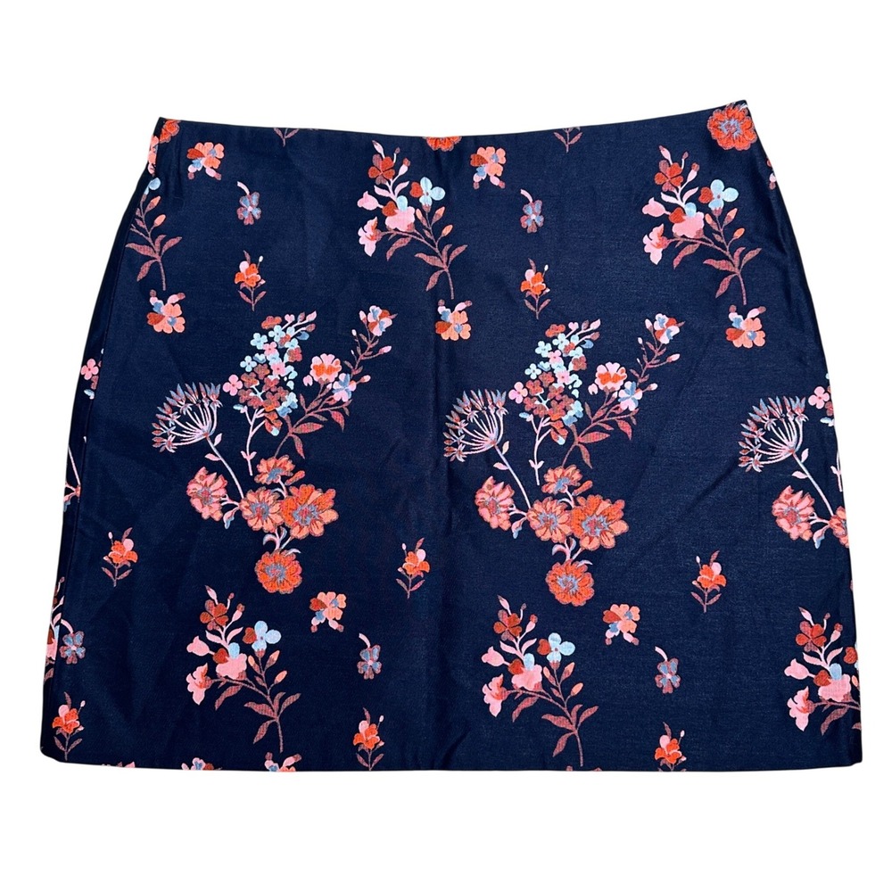 MSSP Max Studio Navy Coral Floral Mini Skirt Size 10 Laurette Office Preppy